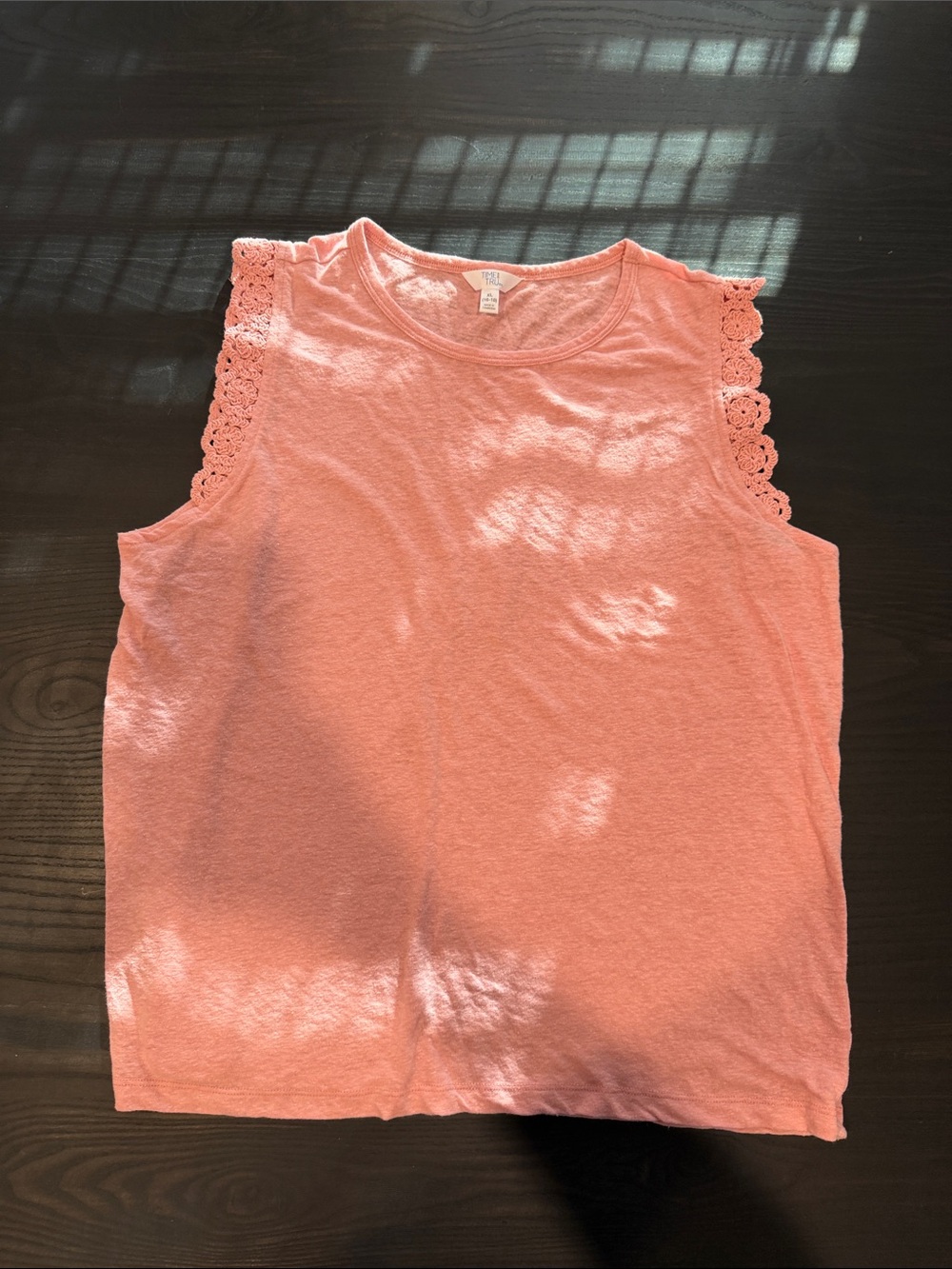 Time and Tru Pink Lace-Trim Sleeveless Tank